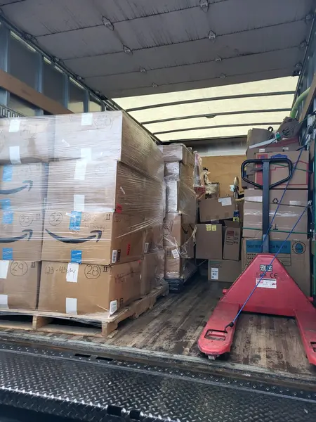 A truck loaded with donated supplies