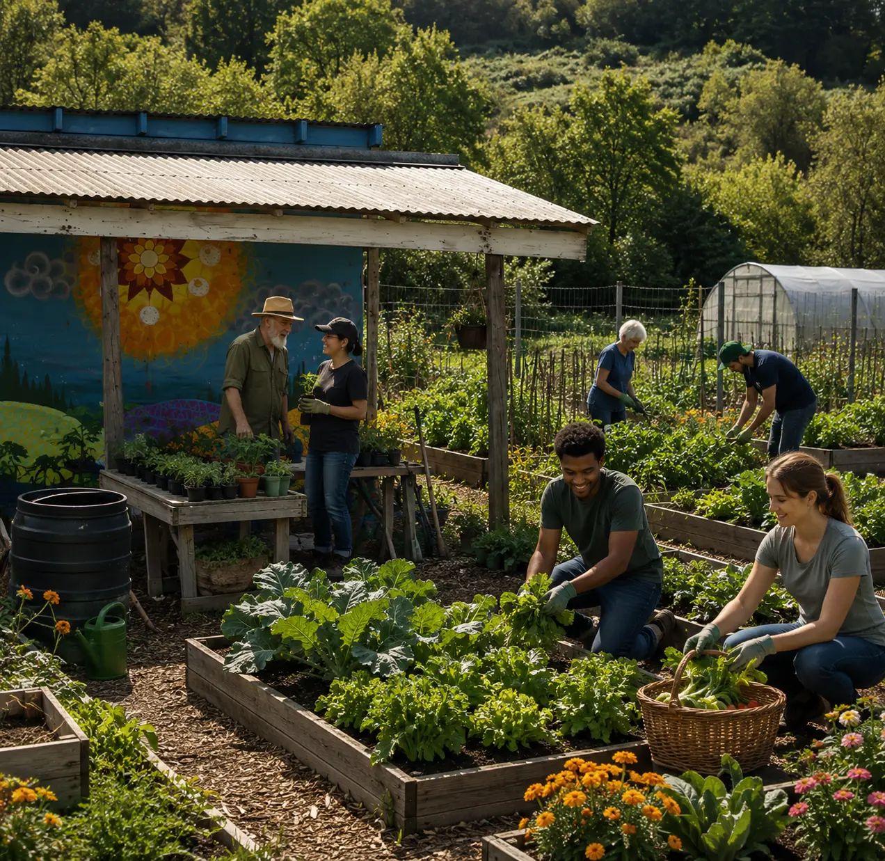 Illustrative concept of a renewed campus garden and orchard