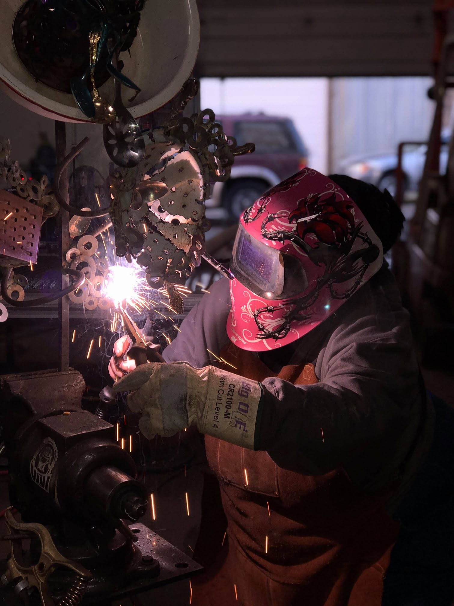 Steve Sheets welding in his shop